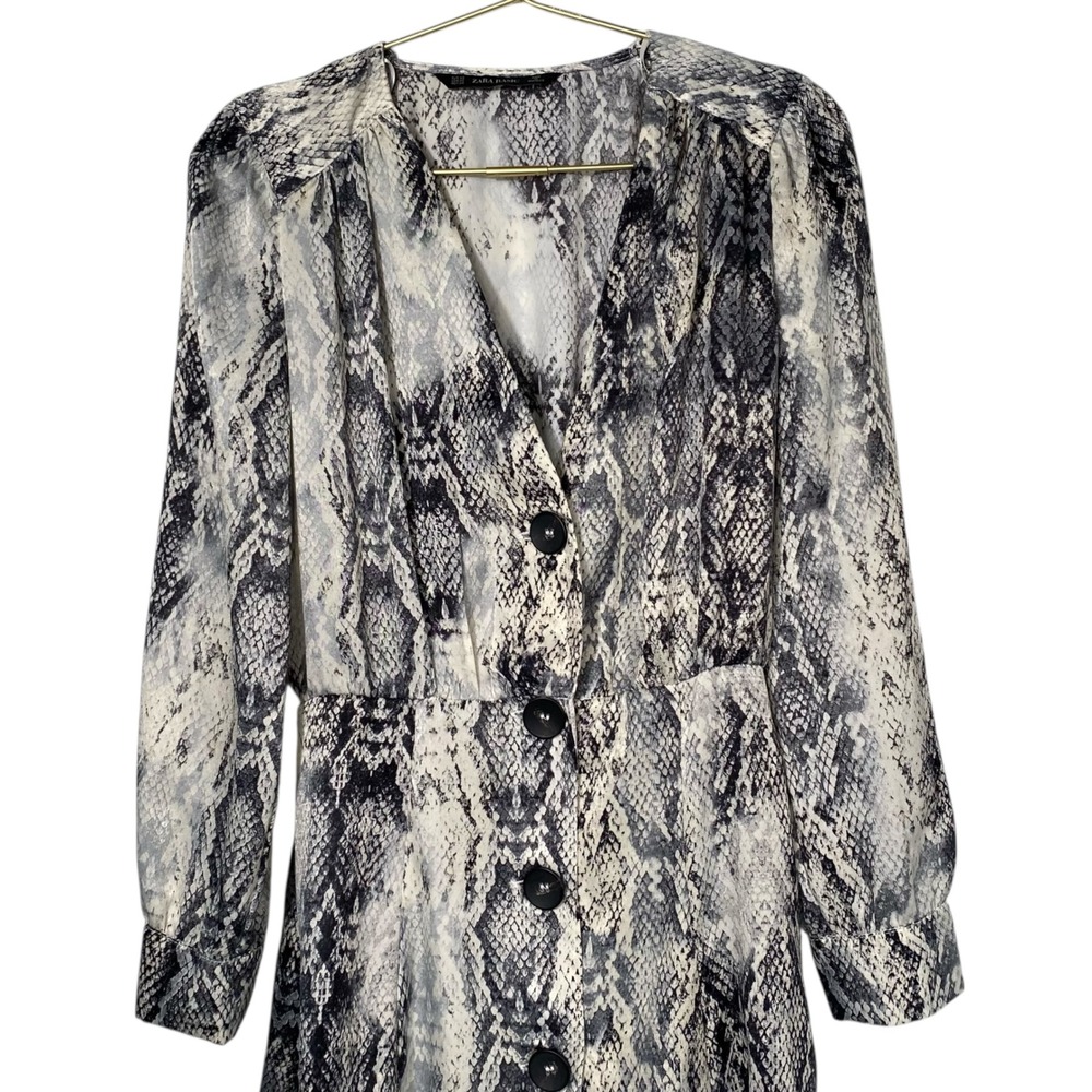 Zara Basic Snake Print Button Down Mini Dress Lon… - image 2